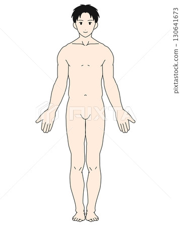 Anatomical upright position, male, front view, color, with hair Anatomical upright position, male, front view, color, with hair 130641673