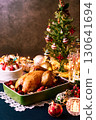 Christmas dinner: roast chicken and strawberry cake 130641694