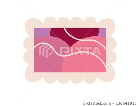 Cute flat cartoon valentine stamp with envelope and mail card design for love notes. Icon of postal communication, ideal for greeting or invitation messages. Concept of romance, holiday, and happy 130641913