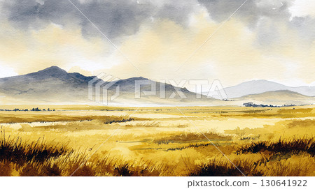 草原和山地景觀插圖(水彩風格、自然、背景) 草原和山地景觀插圖(水彩風格、自然、背景) 130641922