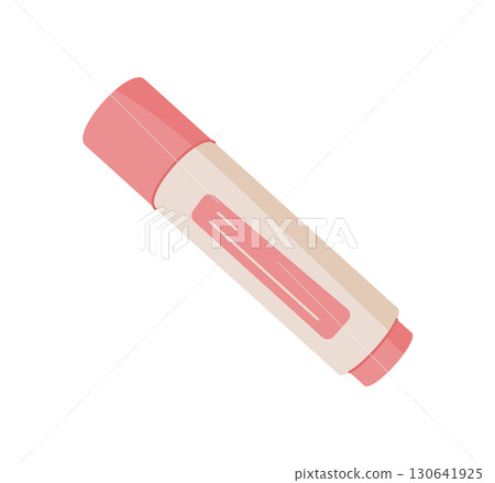 Organic lipstick tube for beauty and makeup. Cosmetic product in flat style with vibrant color. Ideal for themes of skincare, fashion, and body care, suitable promotional materials or advertisements. 130641925