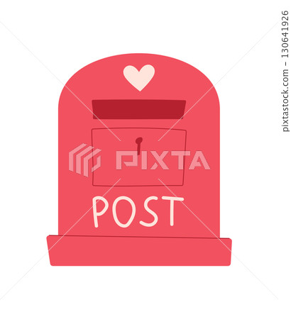 Bright pink mailbox with a heart symbol, perfect icon for love and valentine messages. Cute cartoon illustration representing joyful postal communication. Ideal for greeting card themes and 130641926