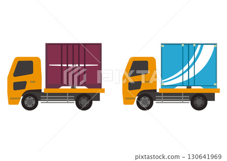 Illustration set of trucks loaded with containers 130641969