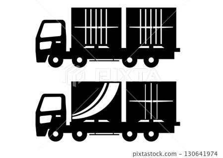 Silhouette illustration of a large truck carrying two containers 130641974