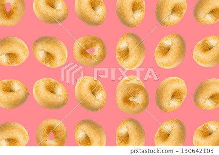 Bagel Pattern on Pink Background, Round Bread Bun Minimal Wallpaper with Copy Space 130642103