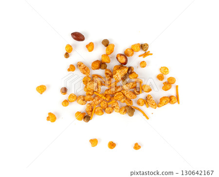 Navrattan namkeen mixture. Indian nimko snack, spicy and sweet farsaan 130642167