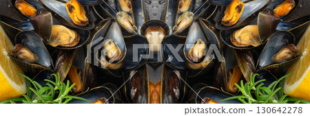 Mussels Pile Closeup, Unshelled Clams, Peeled Mussels, Open Shellfish, Seafood on White Background 130642278