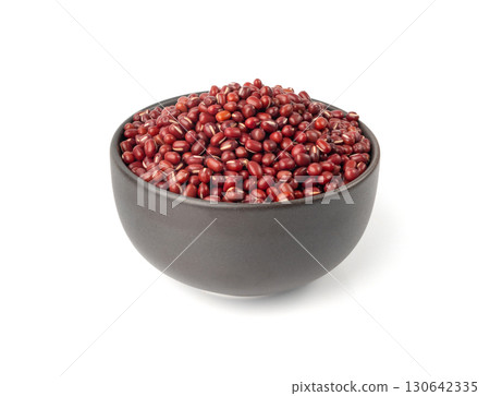 Red adzuki beans isolated, raw azuki bean pile, Vigna angularis legume seeds, dry red mung bean 130642335