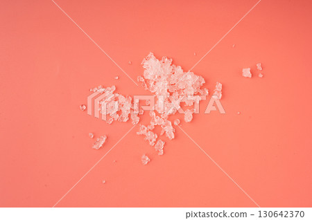 Dead sea salt pile, white crystals for body spa, sodium chloride similar to crushed ice, spa scrub 130642370