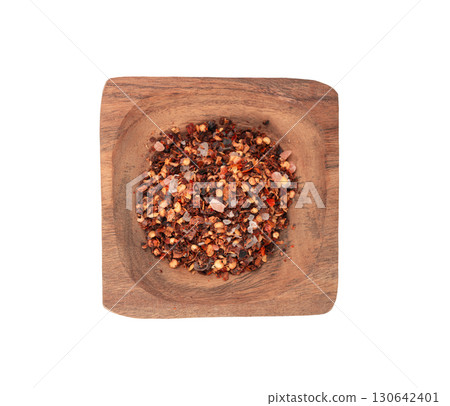 Chili and salt seasoning, red chilli pepper spice powder, dry crushed hot pepper flakes 130642401
