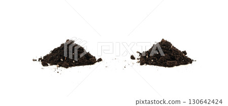 Succulent soil isolated. Dried dry dirt, ground pile, manure soil, arid dirt, natural black turf, dirty earth texture 130642424
