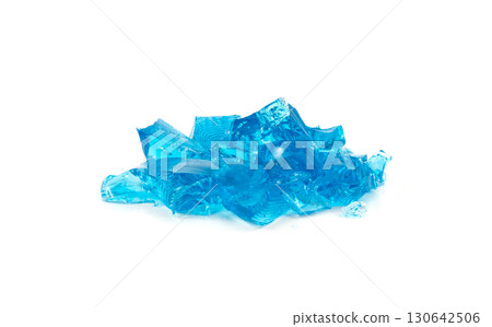Jelly isolated, blueberry jello, blue gelatin dessert pieces, colour transparent pudding, fruit sweet gel 130642506