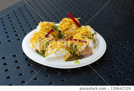 Dahi Puri chat indian snack. Dahi Batata Puri Dahi Puri chat indian snack. Dahi Batata Puri 130642526