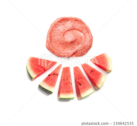 Red watermelon body scrub texture smear isolated 130642535