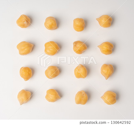 Soaked chickpeas, chick pea in water, swollen wet Cicer arietinum fruits, garbanzo beans cooking 130642592