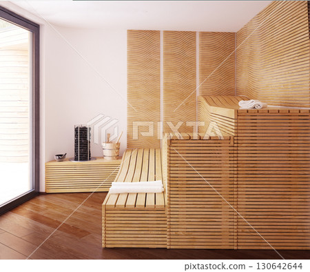 Minimalist Wooden Sauna Interior 130642644