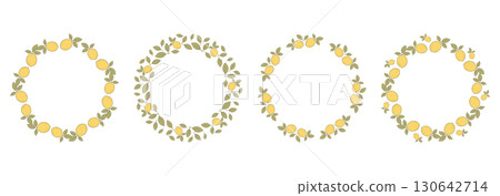 Lemon wreath frames set with green leaves 130642714