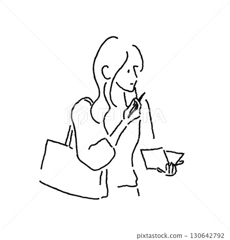 A woman taking notes while on the phone during a business trip. Business illustration for sales staff. 130642792