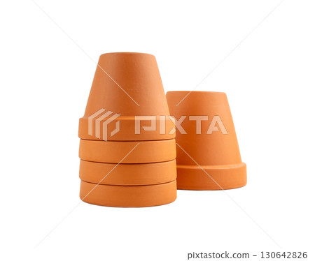 Empty terracotta flower pots, clay garden vase, brown ceramic plant container, garden pottery earthenware 130642826