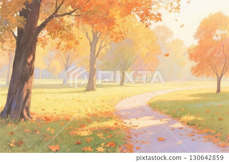 Illustration material: A park with beautiful autumn leaves 130642859