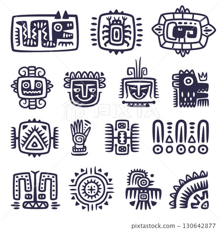 Maya Civilization Symbols and Primitive Traditional Sign Vector Set 130642877