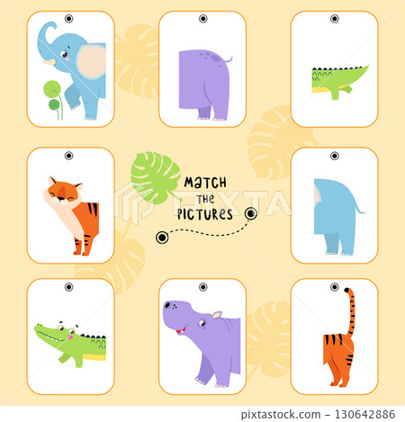 Matching Animal Pictures Together Flashcards for Children Vector Set Matching Animal Pictures Together Flashcards for Children Vector Set 130642886