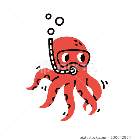 Cute Octopus with Snorkeling Tube Underwater Animal Vector Illustration Cute Octopus with Snorkeling Tube Underwater Animal Vector Illustration 130642934