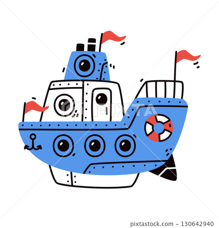 Ship and Boat Cute Marine Vessel Vector Illustration 130642940