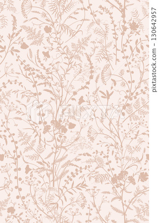 Delicate floral pattern with soft beige wildflowers Delicate floral pattern with soft beige wildflowers 130642957