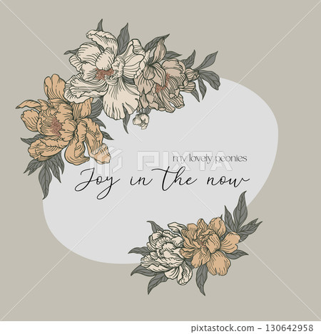 Oval frame with peonies 130642958