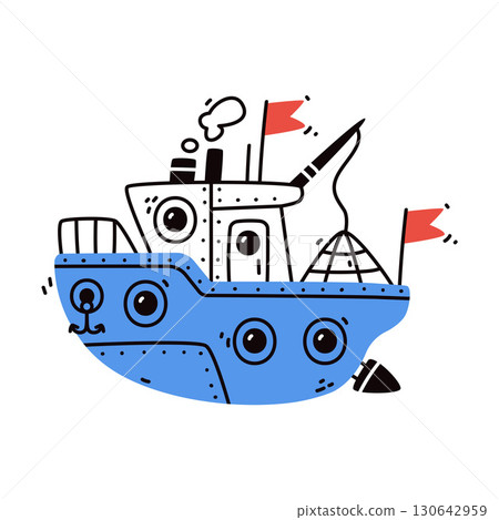 Ship and Boat Cute Marine Vessel Vector Illustration 130642959
