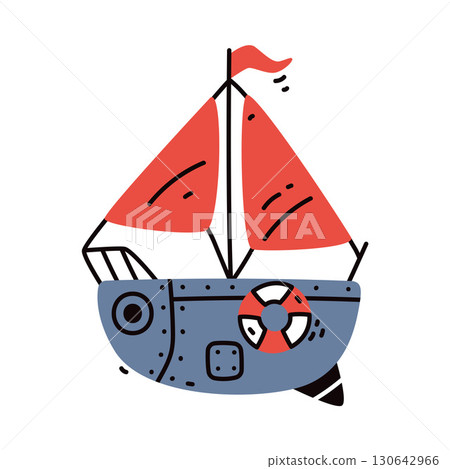 Ship and Boat Cute Marine Vessel Vector Illustration 130642966