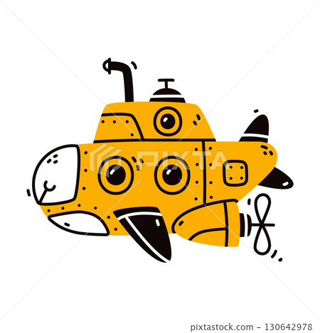 Submarine Boat as Nautical Underwater Vessel Vector Illustration 130642978
