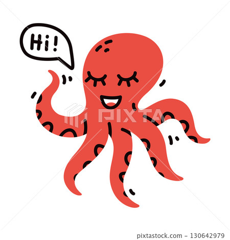 Cute Octopus Underwater Animal with Smiling Face Vector Illustration 130642979