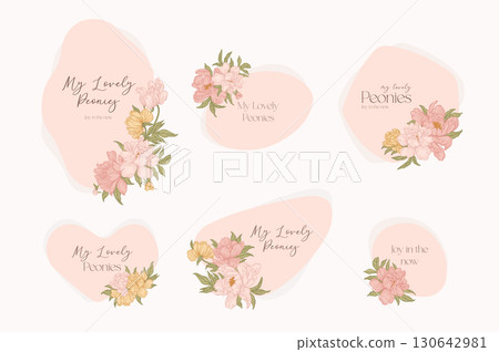 Designs with bouquets on oval and round shapes 130642981