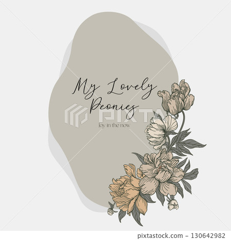 Oval frame with peonies. 130642982