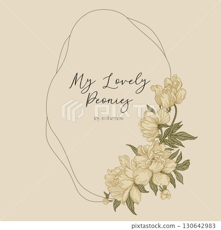 Oval frame with peonies. 130642983