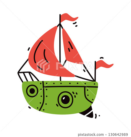 Ship and Boat Cute Marine Vessel Vector Illustration 130642989