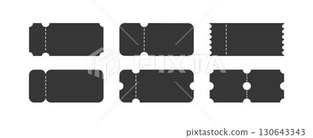 set of empty geometric ticket mock up vintage labels, black vector coupon sticker shapes element for sale, movie concert event template icons	 130643343