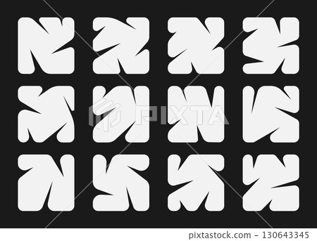 set of abstract poster background with orange liquid connected circle dots. metaballs pattern, abstract geometric shapes collection. Point movement flat icon, frame collage for photo	 130643345