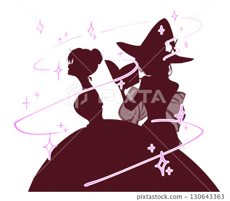 Wizard casting a spell on a woman silhouette 130643363