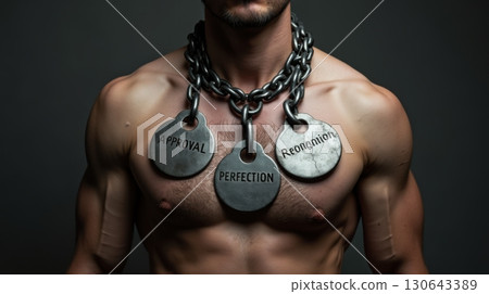 muscular man with chain on rope 130643389