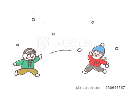 孩子們打雪仗的可愛插圖 130643567