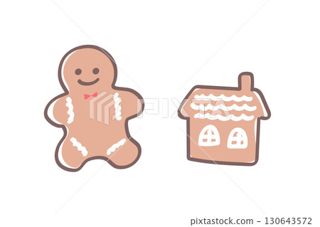 Illustration of gingerbread man and house-shaped Christmas cookies 130643572