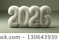 Soft furry 2026 numbers sculpture in neutral beige, creative minimalist New Year design, cozy texture, warm holiday decoration, and trendy graphic concept 130643930