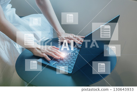 商業場景、利用生成式人工智慧的數位化工作流程、雲端、數位轉型、數位網路影像 130643933