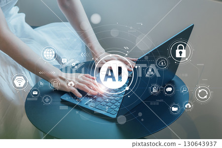 Business scene, digital workflow using generative AI, cloud, digital transformation, digital network image 130643937