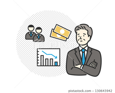 一位憂心忡忡的中年商人的圖標插圖 130643942