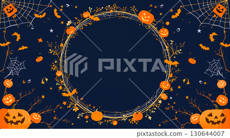 萬聖節南瓜、蝙蝠和蜘蛛網框架 萬聖節南瓜、蝙蝠和蜘蛛網框架 130644007