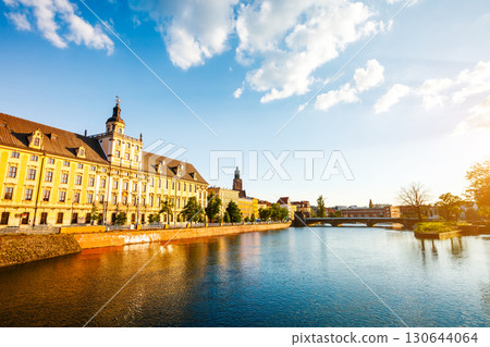 View of the ancient city Wroclaw. Location: famous place Odra river, Poland, Europe. 130644064